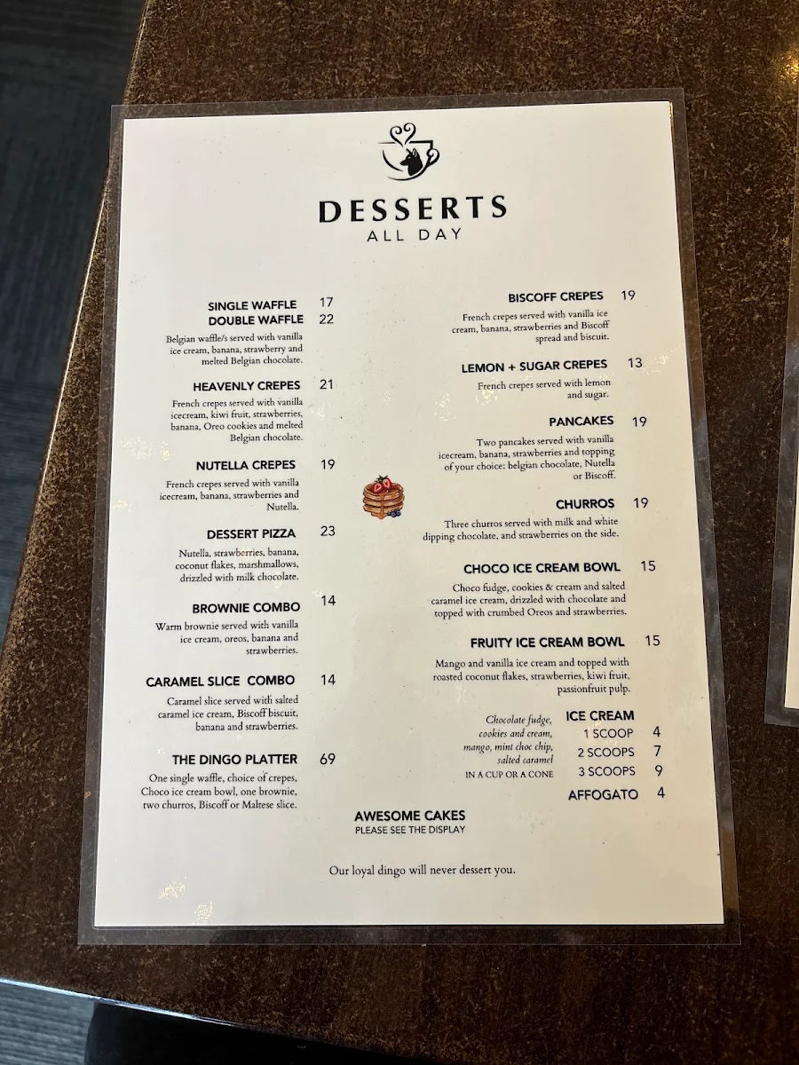 Menu, The Dingo Cafe