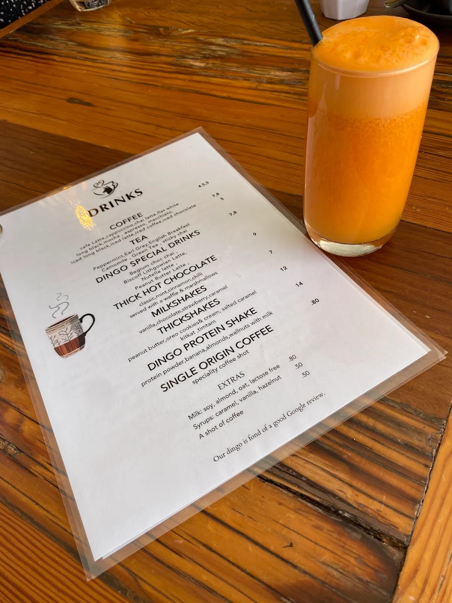 Menu, The Dingo Cafe
