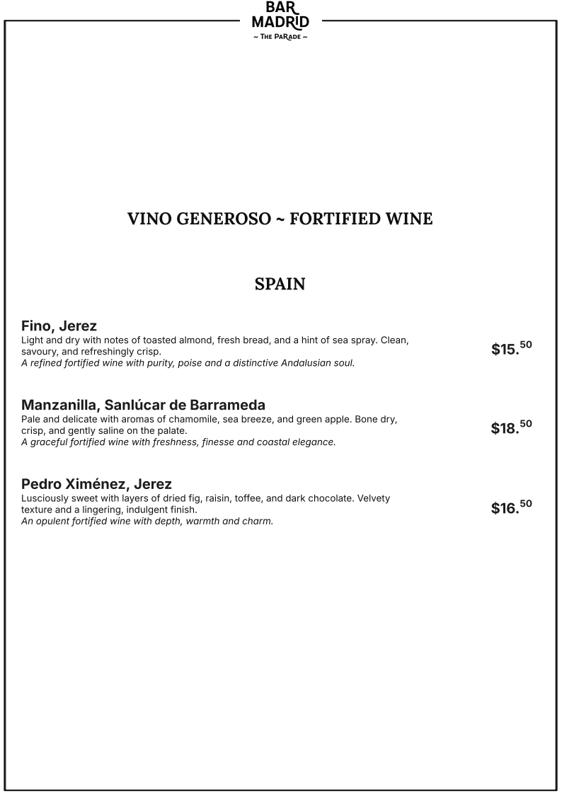 Menu, Bar Madrid / Authentic Madrid Tapas & Wine