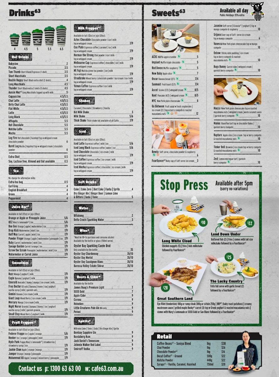 Menu, Cafe63 Raintrees