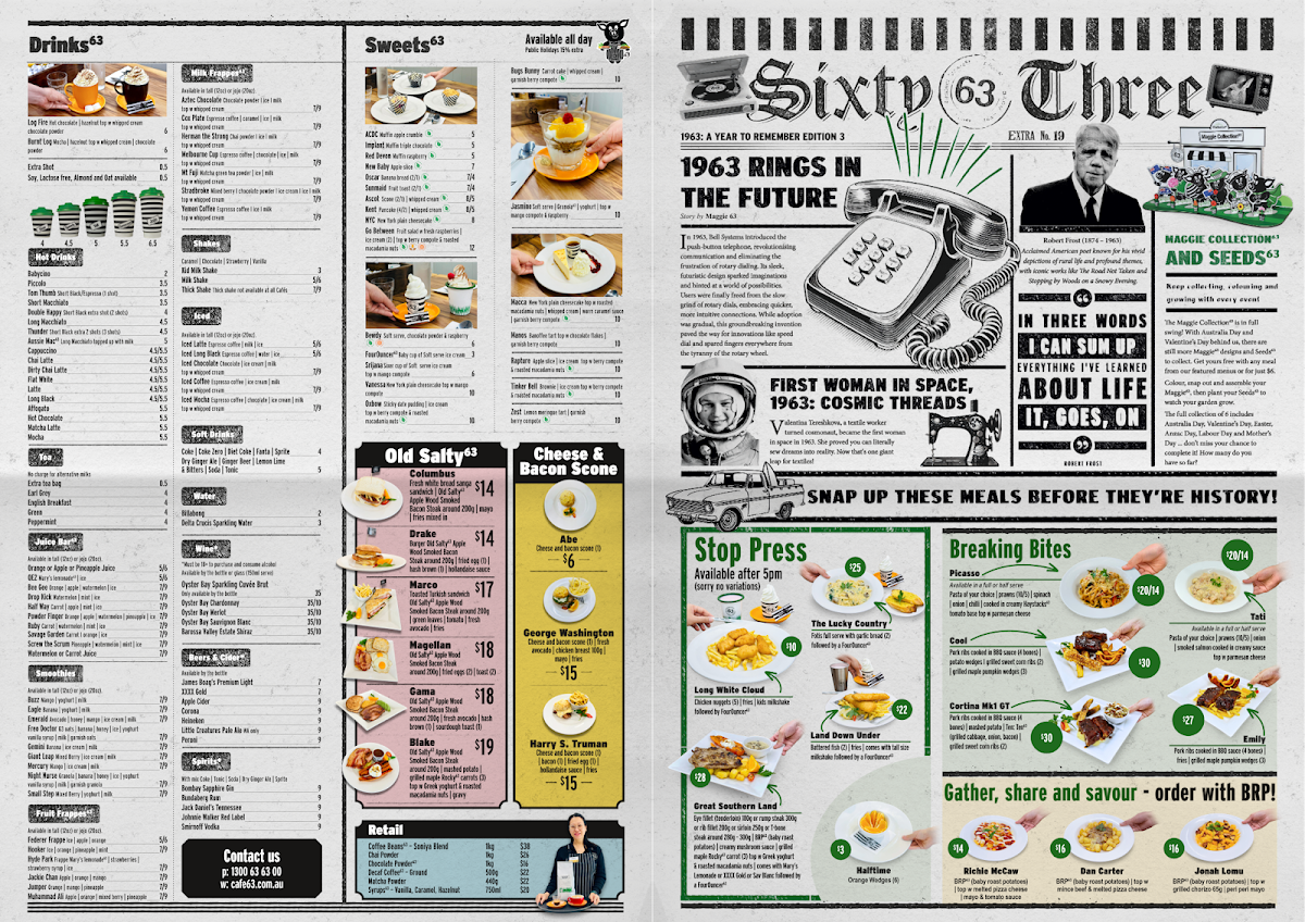 Menu, Cafe63 Raintrees