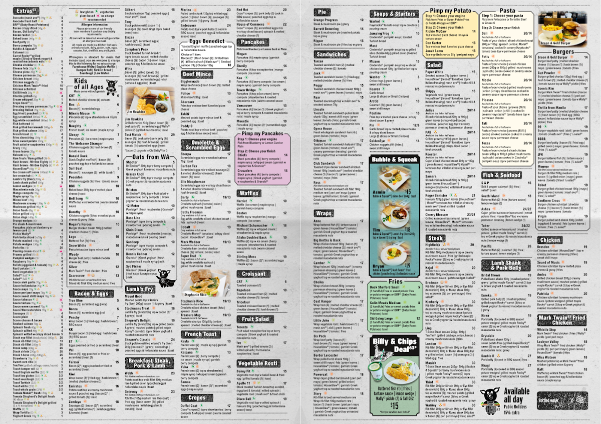 Menu, Cafe63 Raintrees