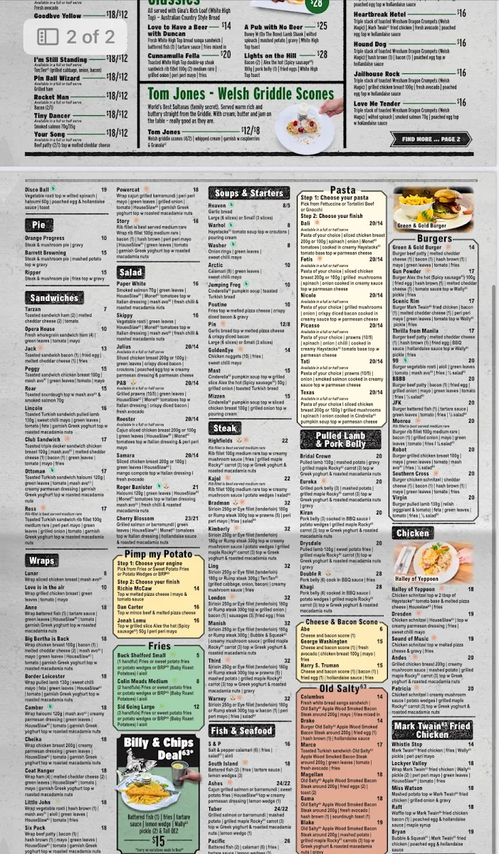 Menu, Cafe63 Raintrees