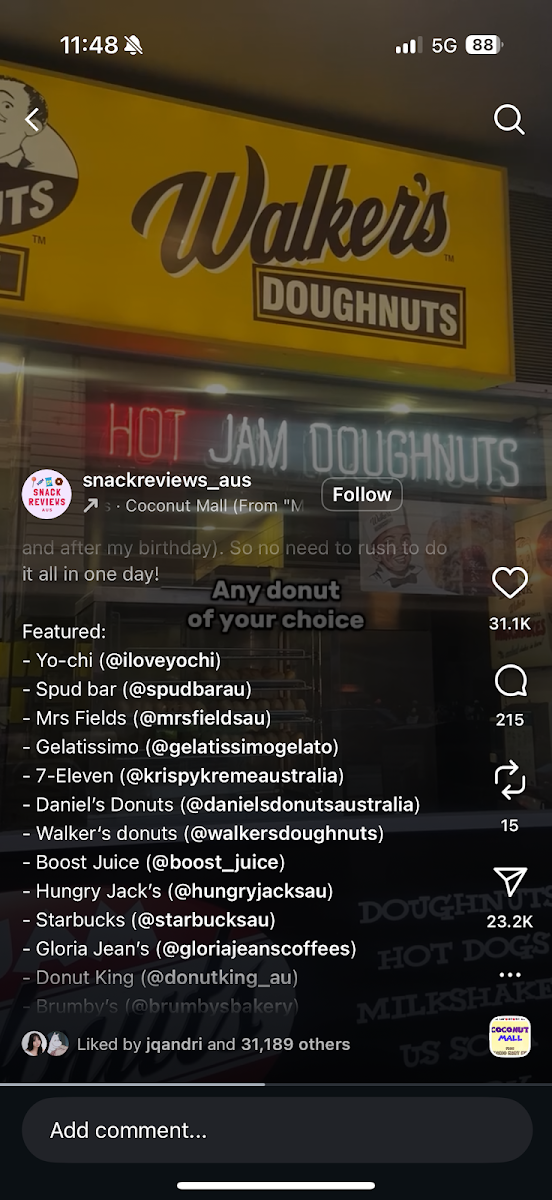 Menu, Walker's Doughnuts Flinders Street Station