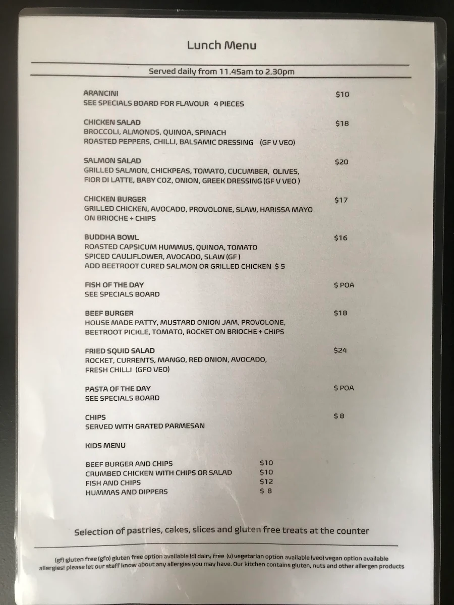 Menu, Cafe Ya Here
