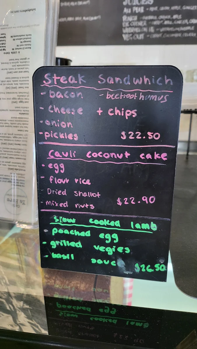Menu, Cafe Ya Here