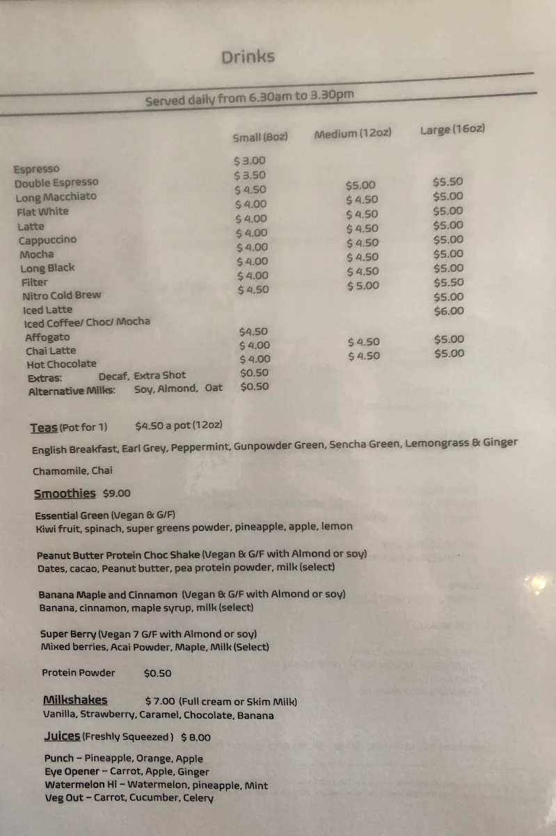Menu, Cafe Ya Here