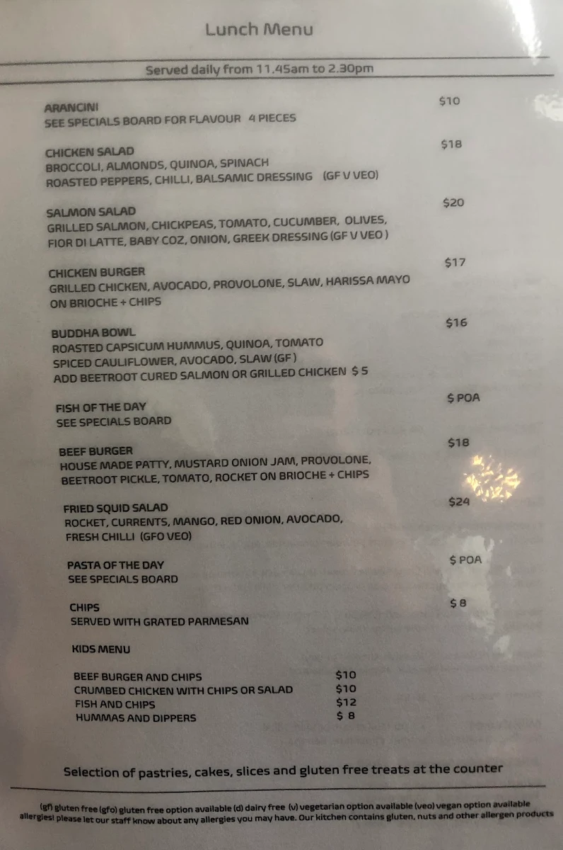 Menu, Cafe Ya Here