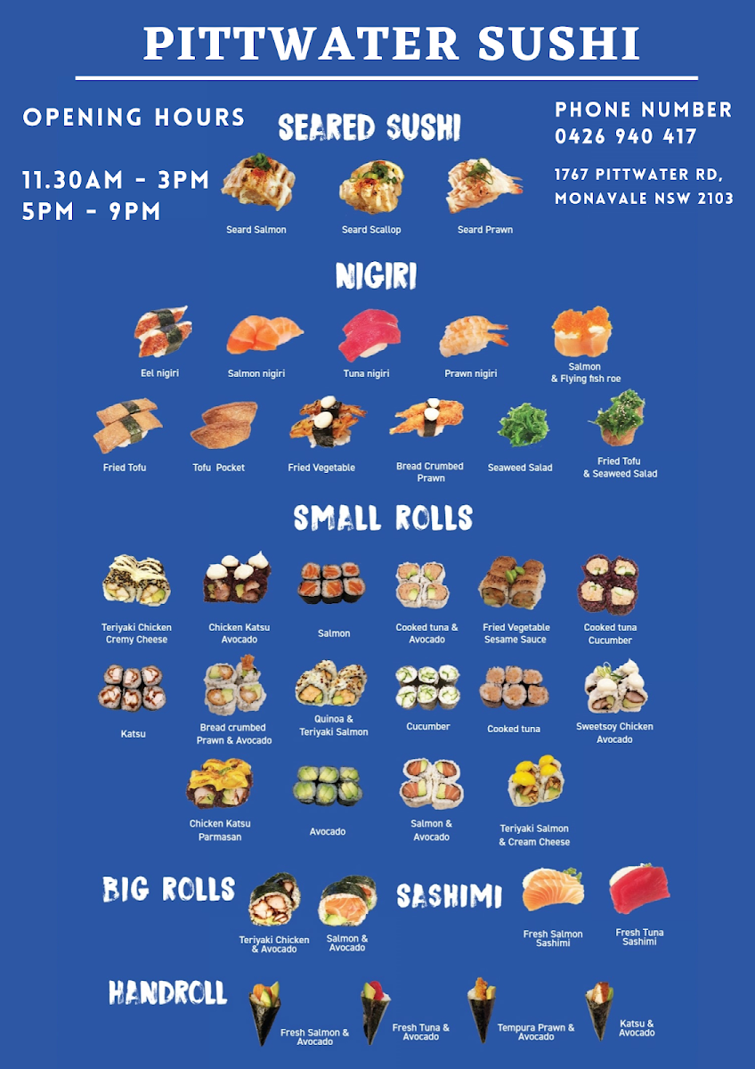 Menu, Pittwater Sushi