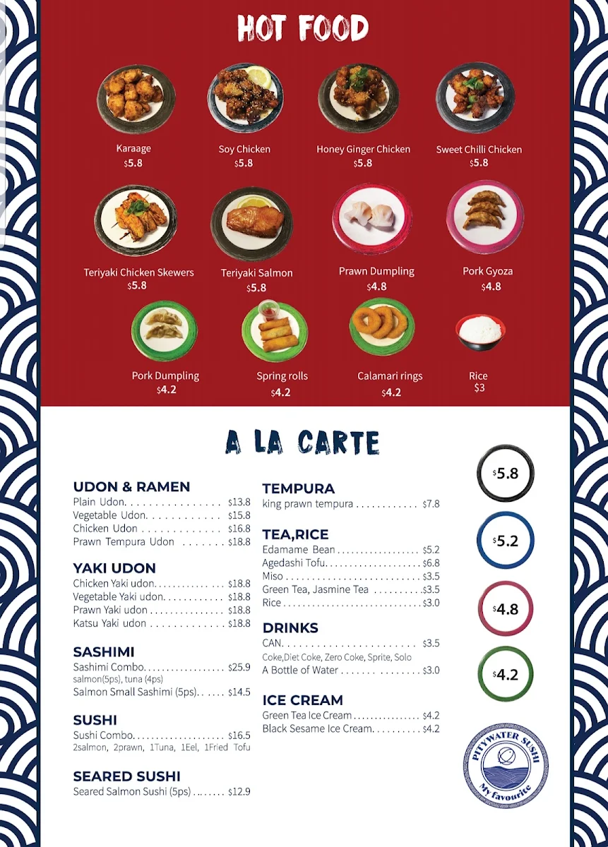 Menu, Pittwater Sushi