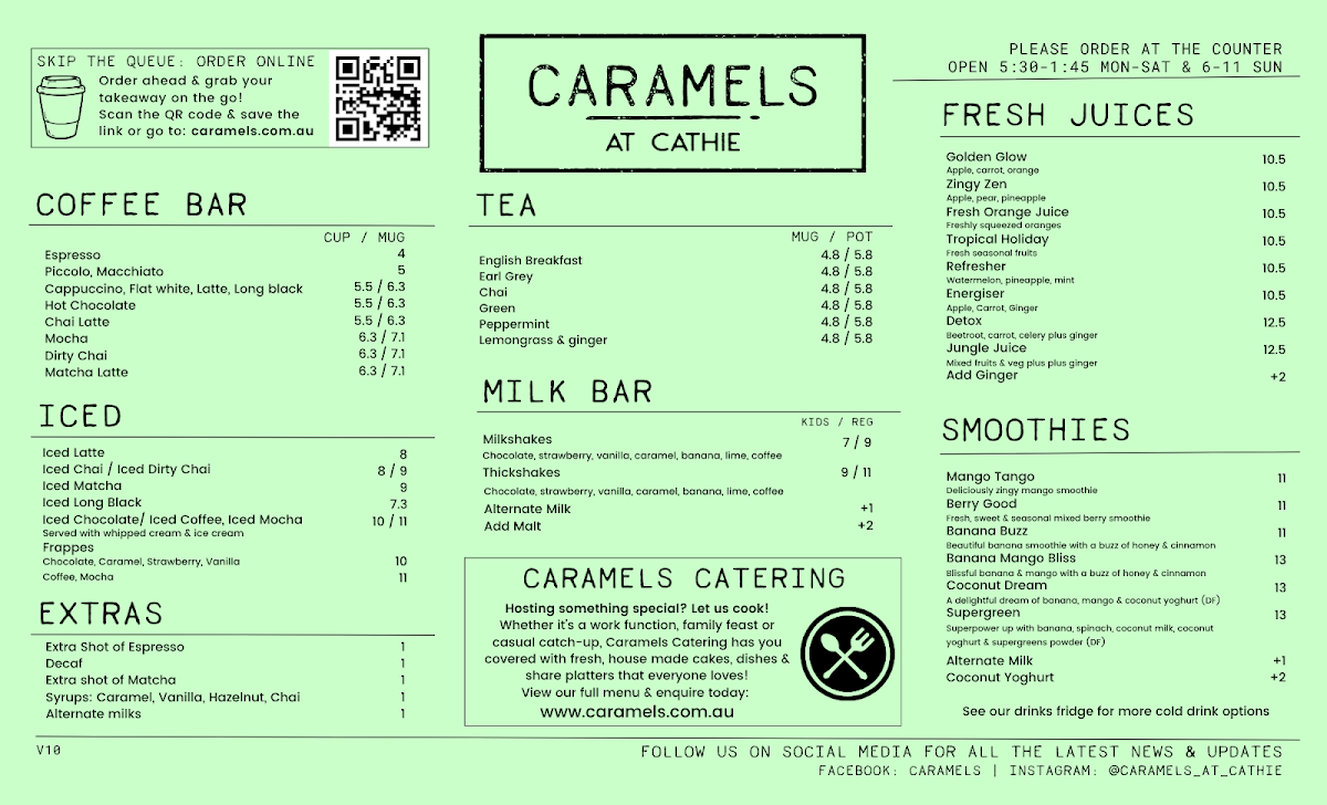 Menu, Caramels at Cathie