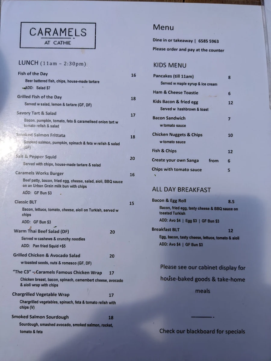 Menu, Caramels at Cathie