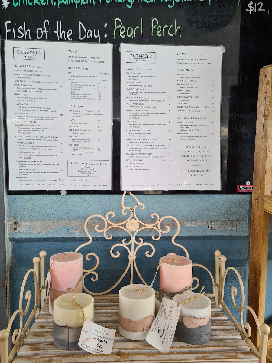 Menu, Caramels at Cathie