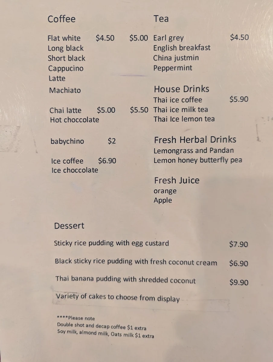 Menu, Papaya Thai Eatery & Cafe