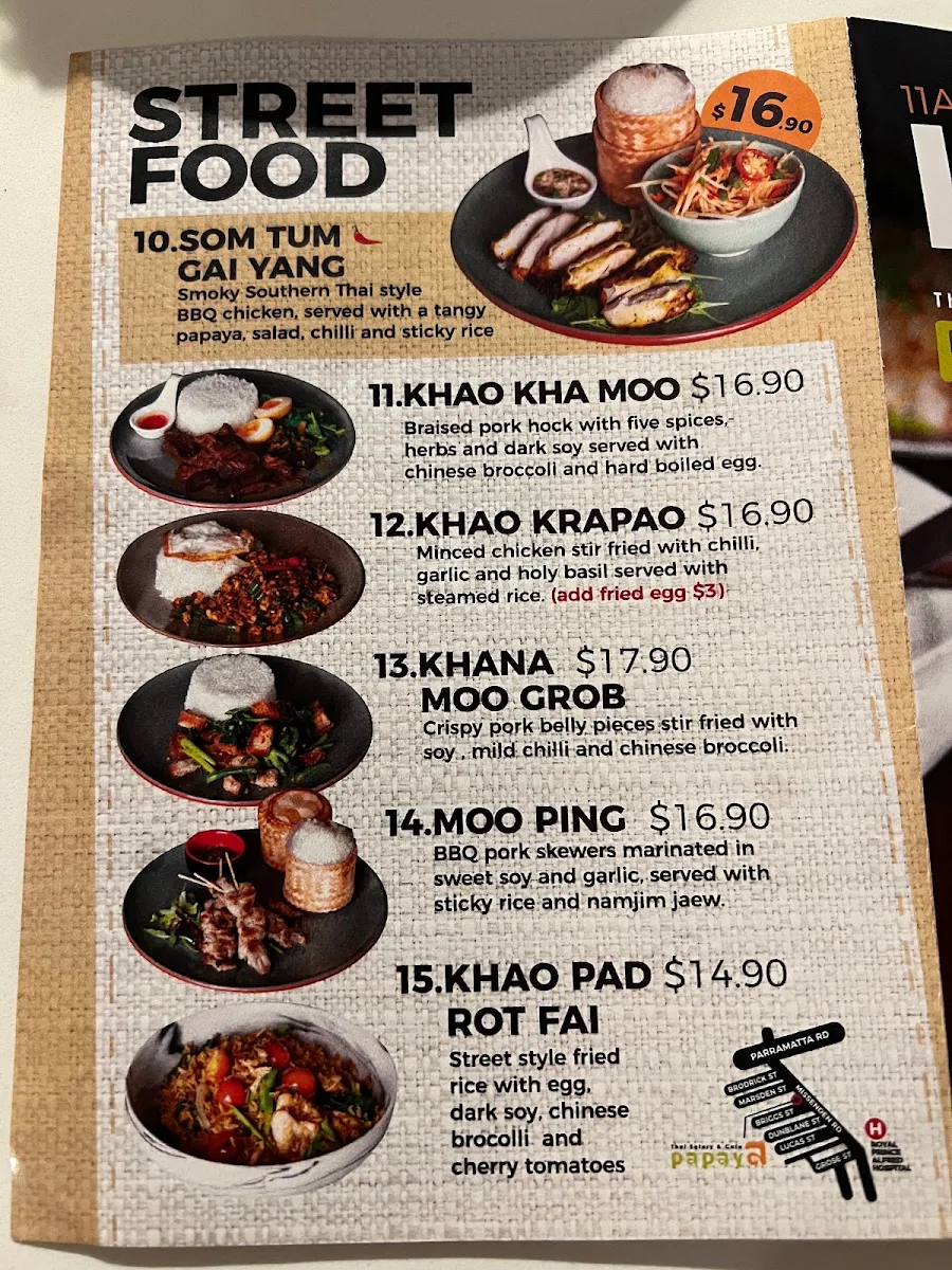 Menu, Papaya Thai Eatery & Cafe