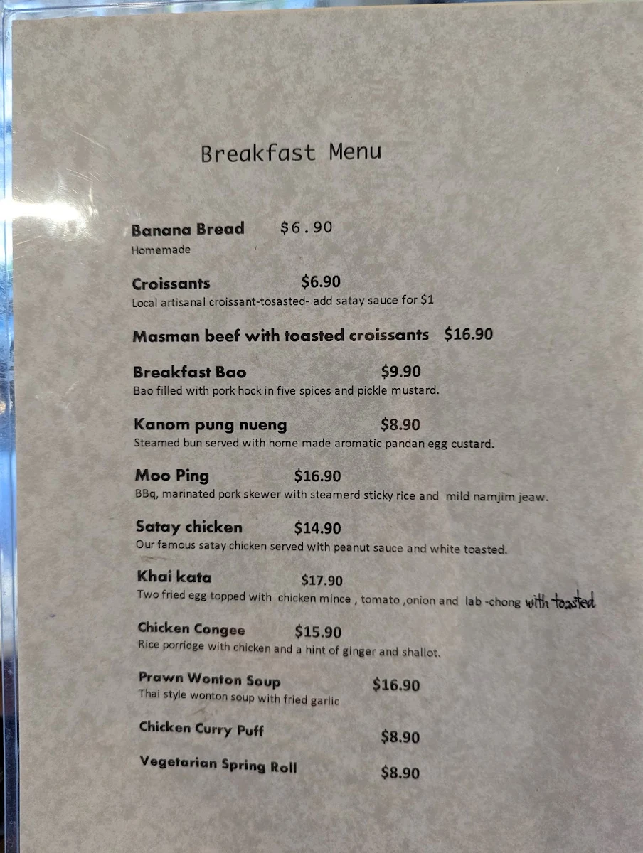 Menu, Papaya Thai Eatery & Cafe