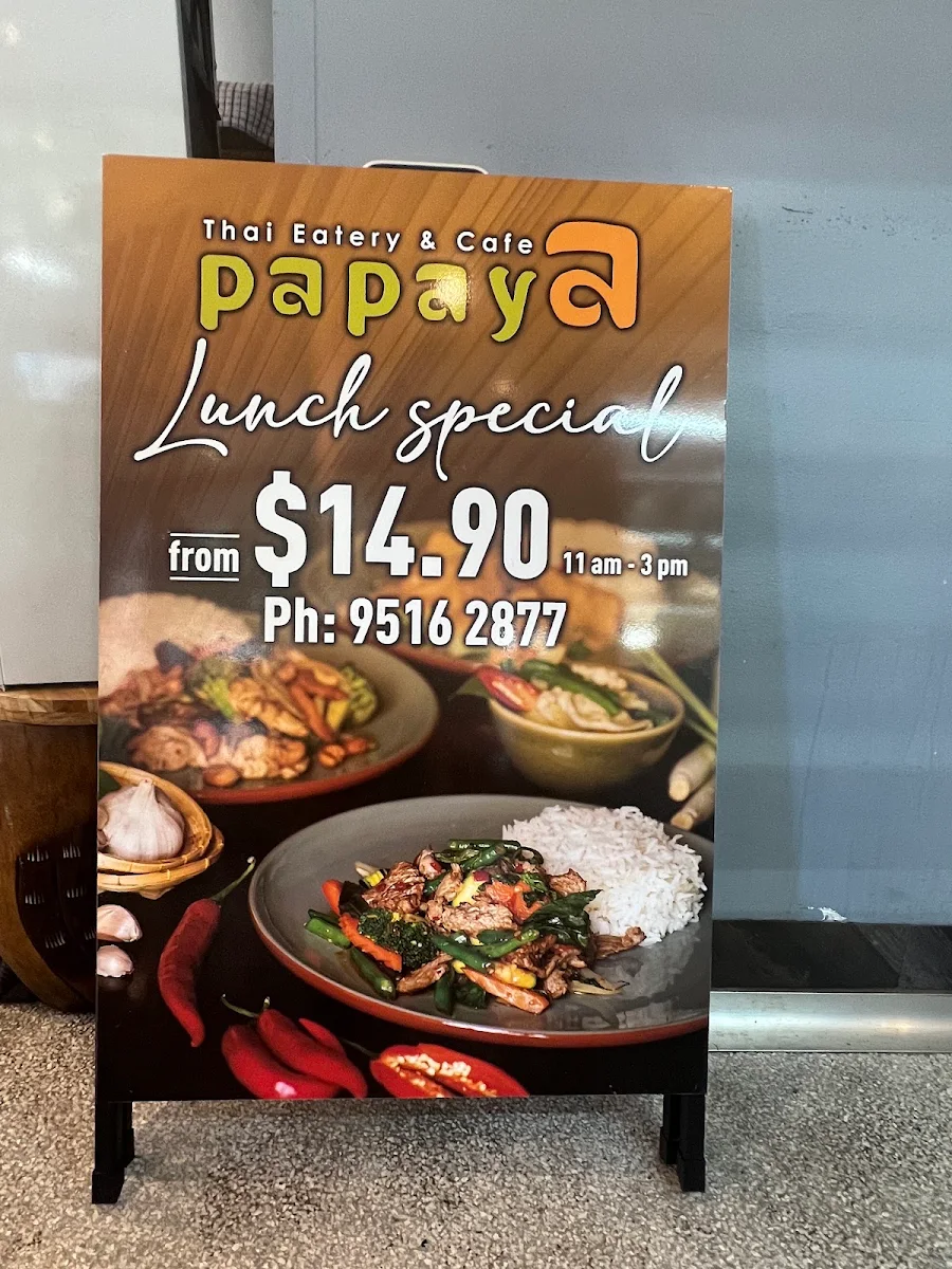 Menu, Papaya Thai Eatery & Cafe