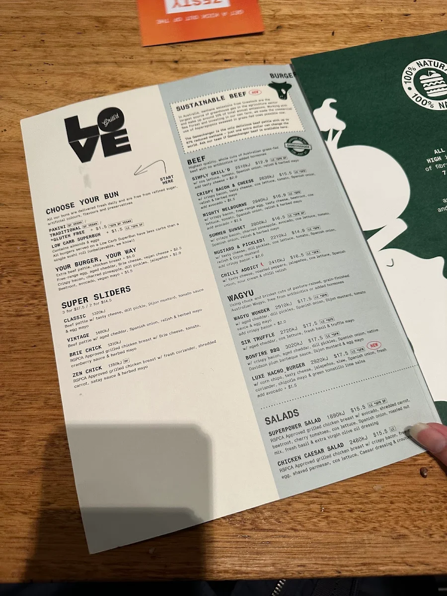 Menu, Grill'd Carlton