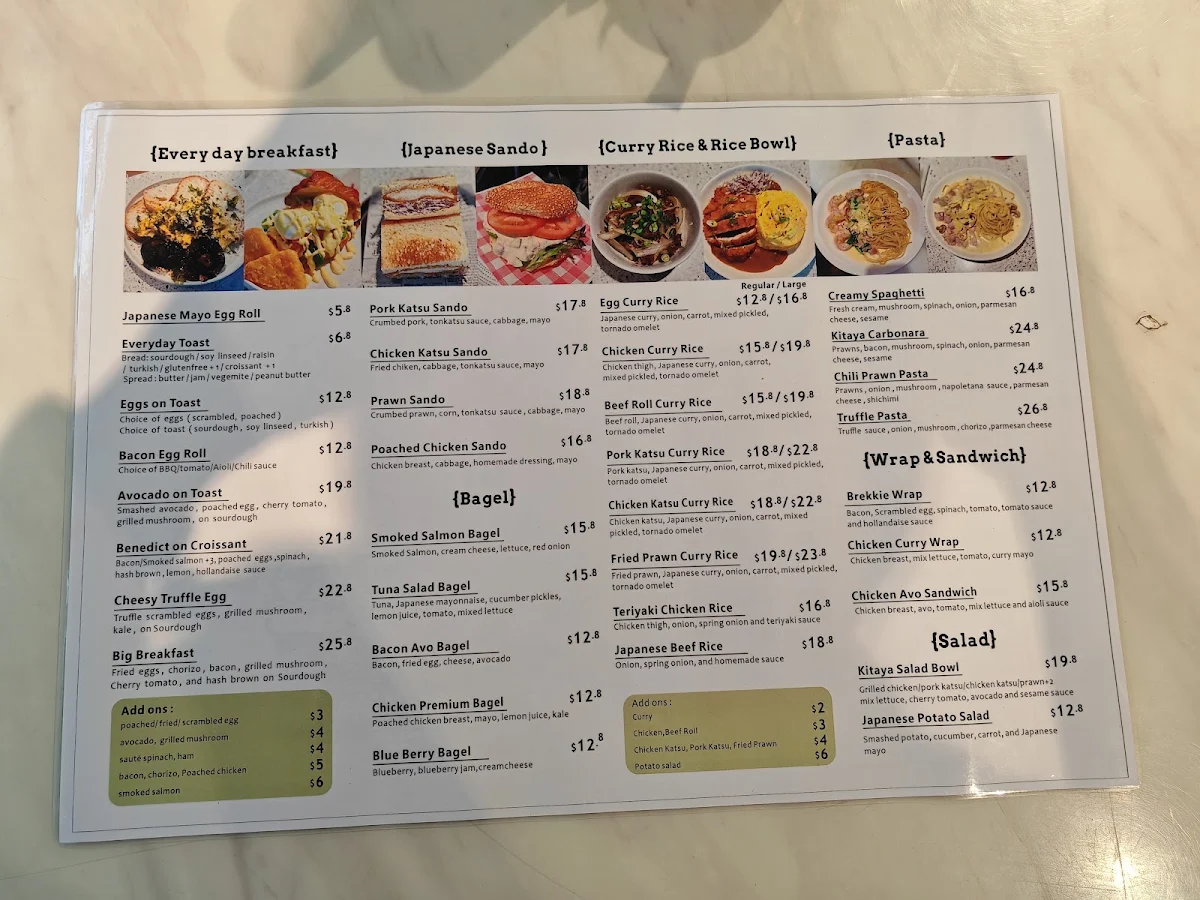 Menu, Kitaya Cafe Chatswood