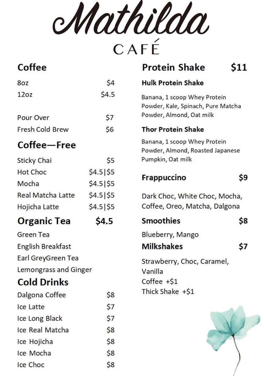 Menu, Kitaya Cafe Chatswood