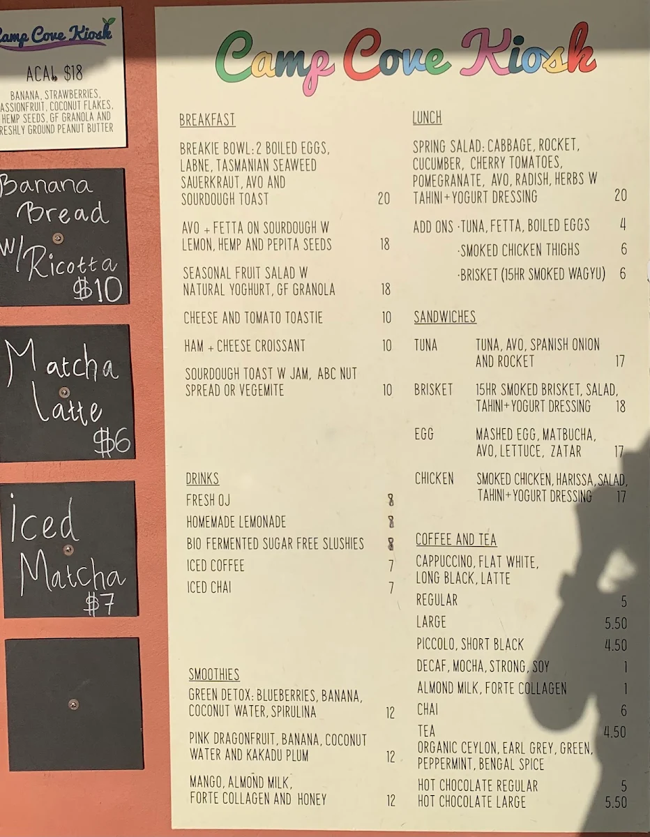 Menu, Camp Cove Kiosk Watsons Bay