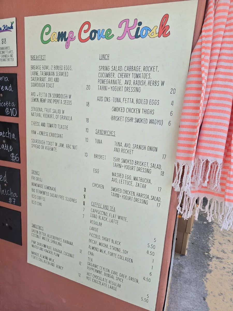 Menu, Camp Cove Kiosk Watsons Bay
