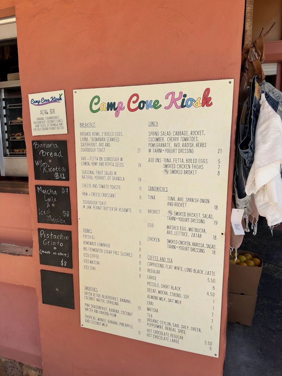 Menu, Camp Cove Kiosk Watsons Bay