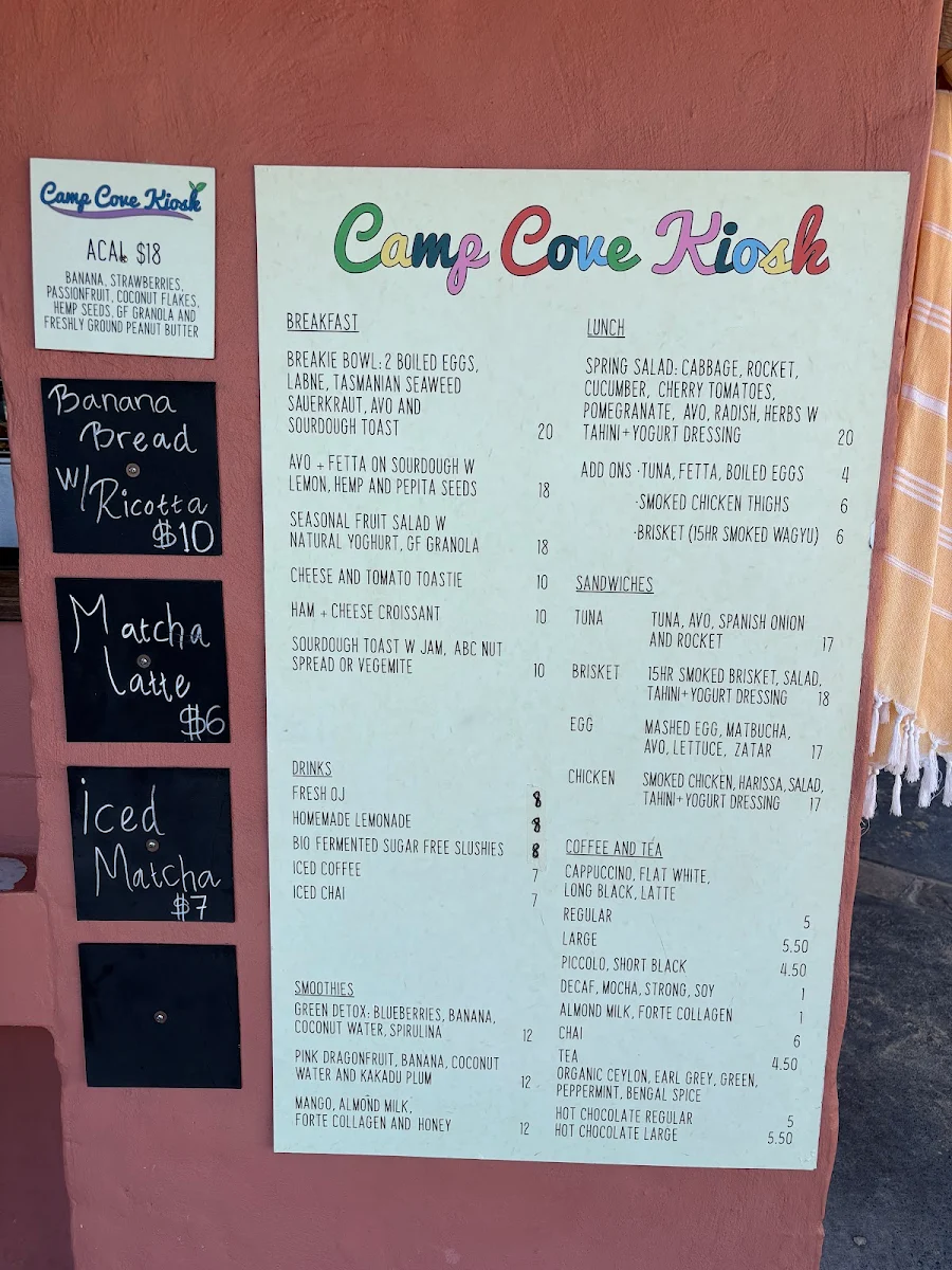 Menu, Camp Cove Kiosk Watsons Bay