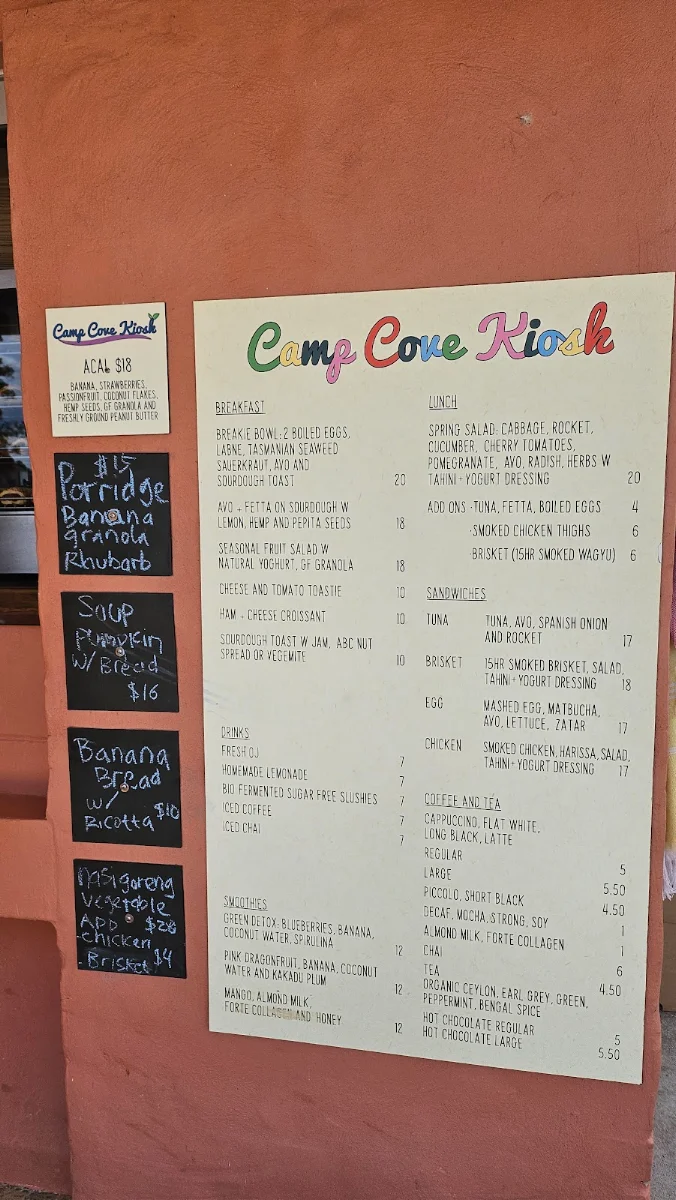 Menu, Camp Cove Kiosk Watsons Bay