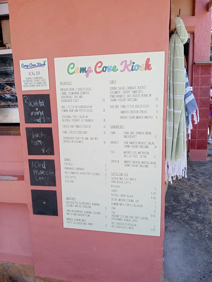 Menu, Camp Cove Kiosk Watsons Bay