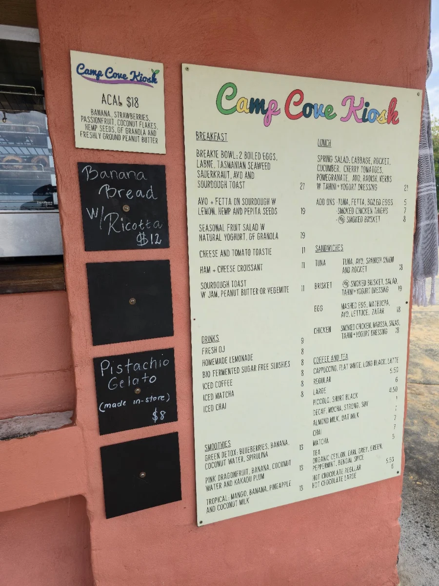 Menu, Camp Cove Kiosk Watsons Bay