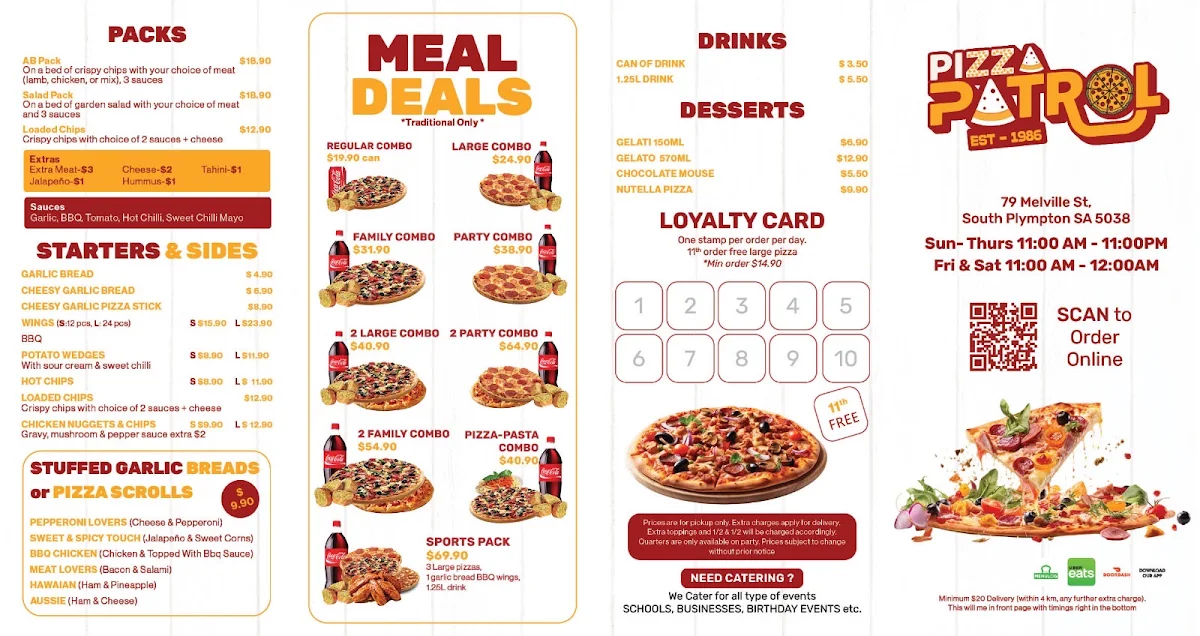 Menu, Pizza patrol ( South Plympton)