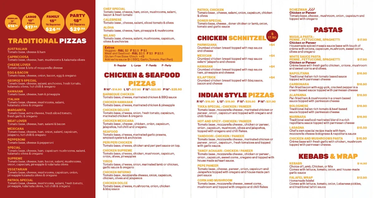 Menu, Pizza patrol ( South Plympton)