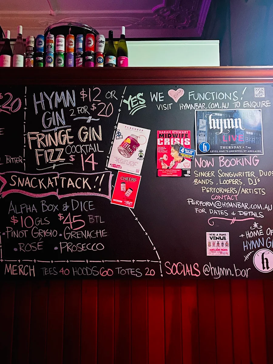 Menu, HYMN Bar