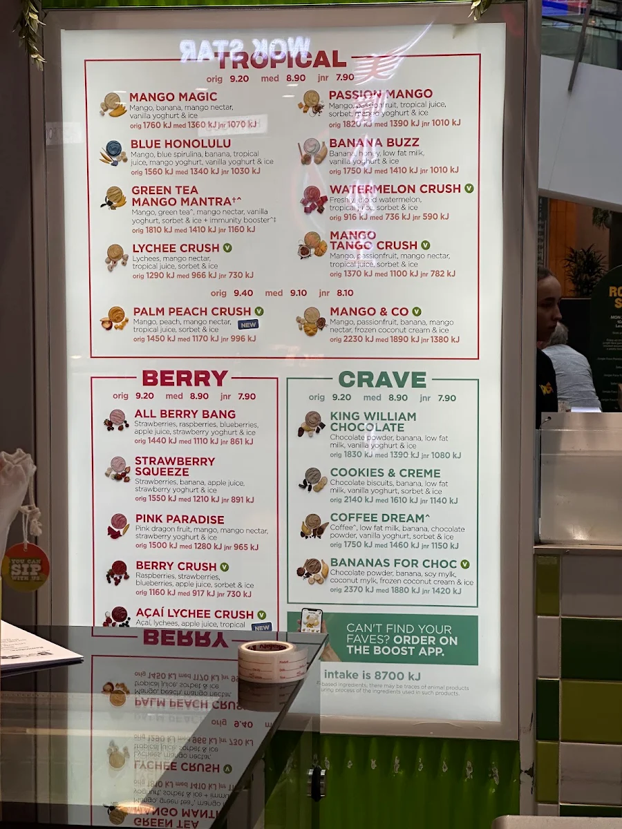 Menu, Boost Juice Greensborough