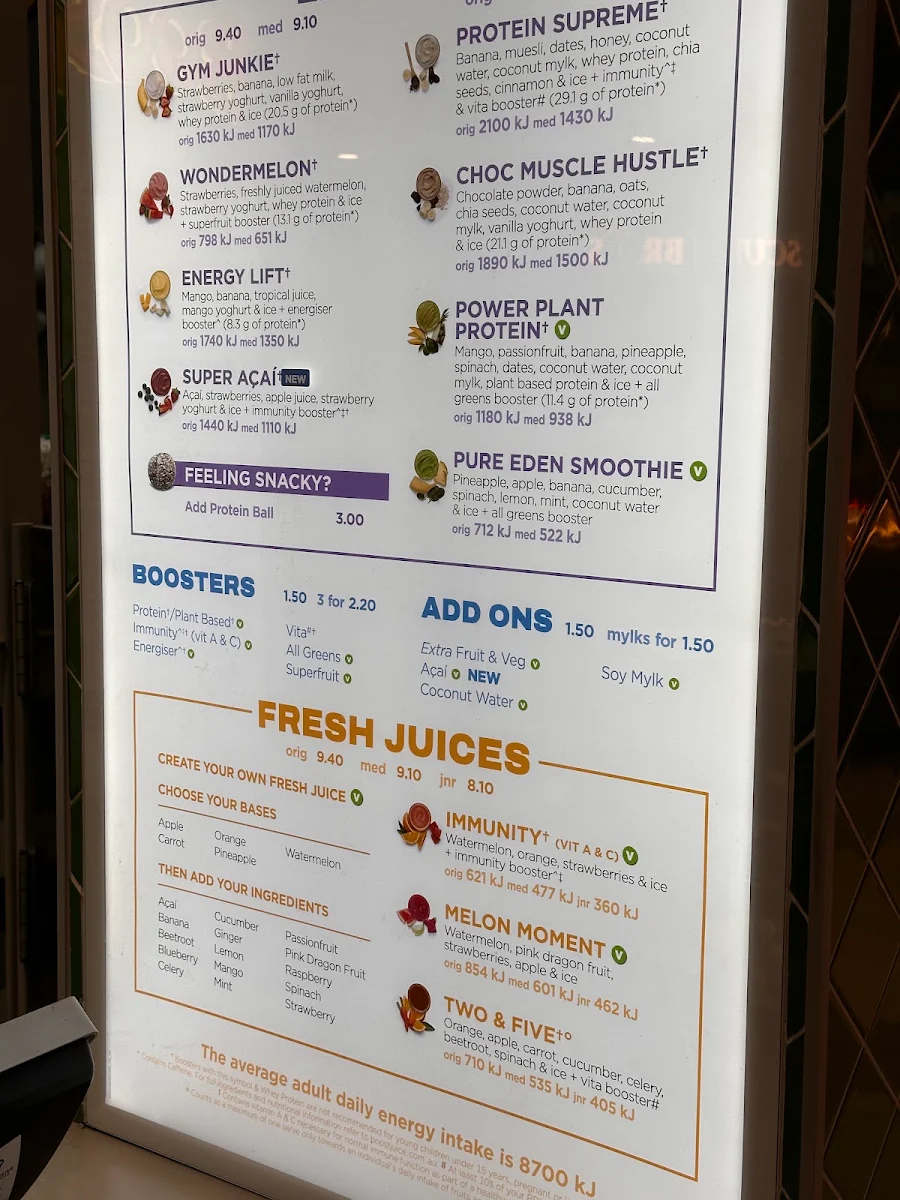 Menu, Boost Juice Greensborough