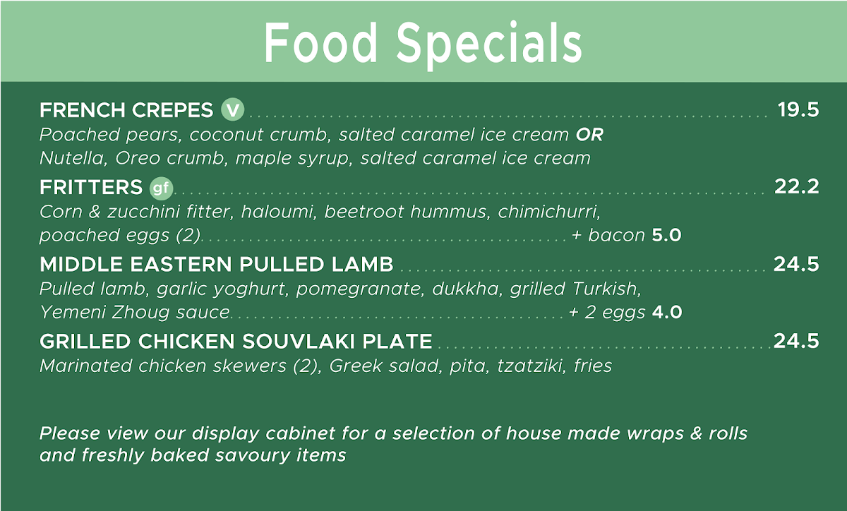 Menu, The Pool Cafe