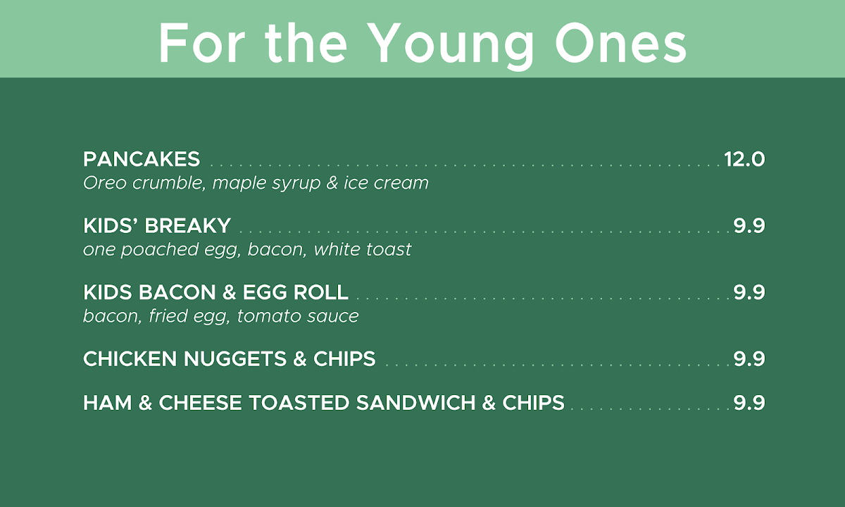 Menu, The Pool Cafe