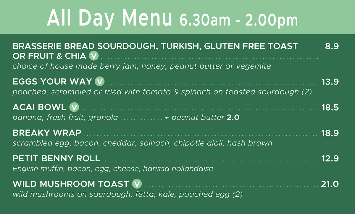 Menu, The Pool Cafe