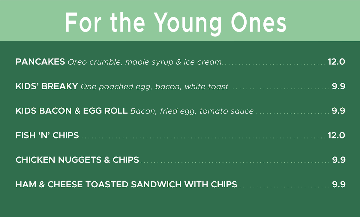Menu, The Pool Cafe