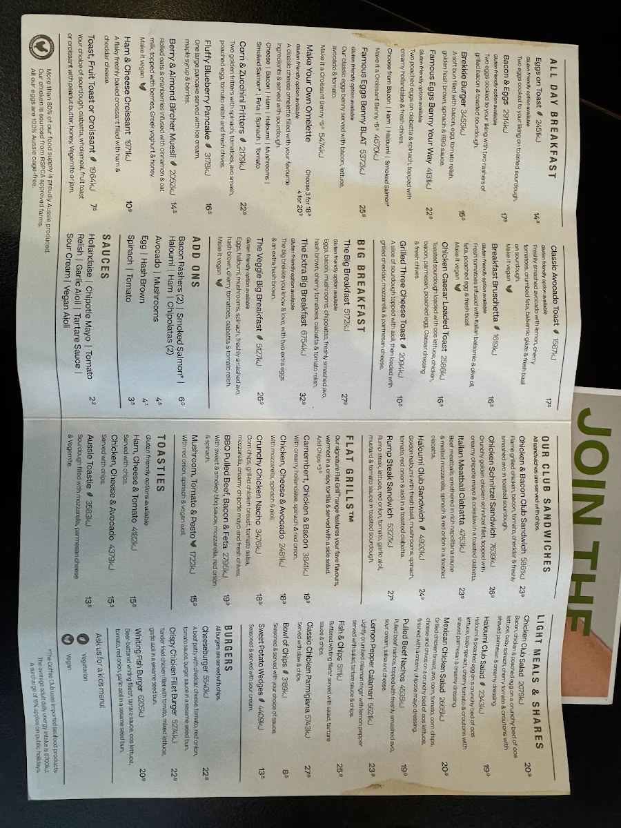 Menu, The Coffee Club Café - Tarneit
