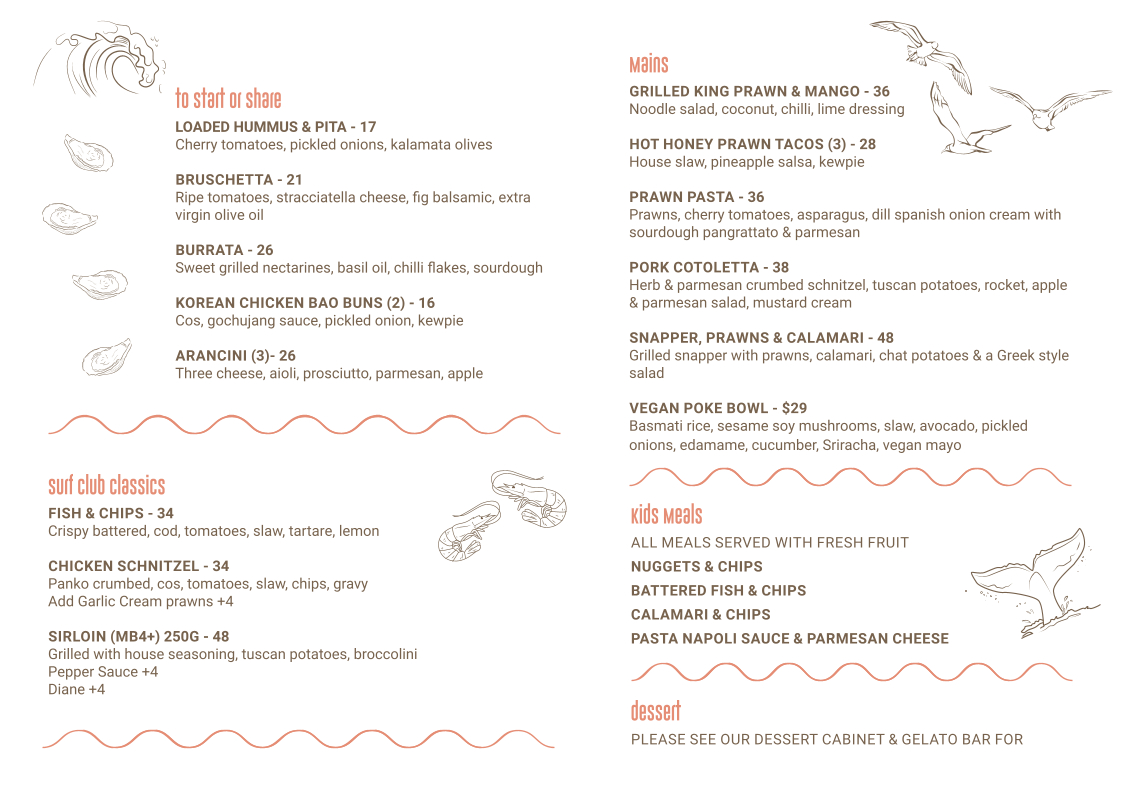 Menu, DONOVANS Surf Club Restaurant