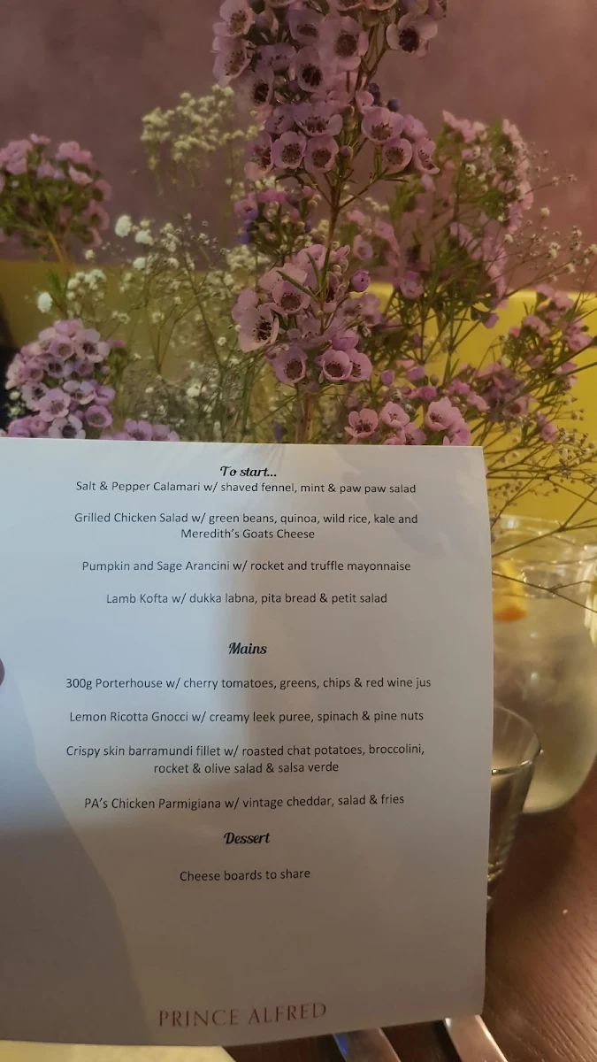 Menu, Prince Alfred Richmond