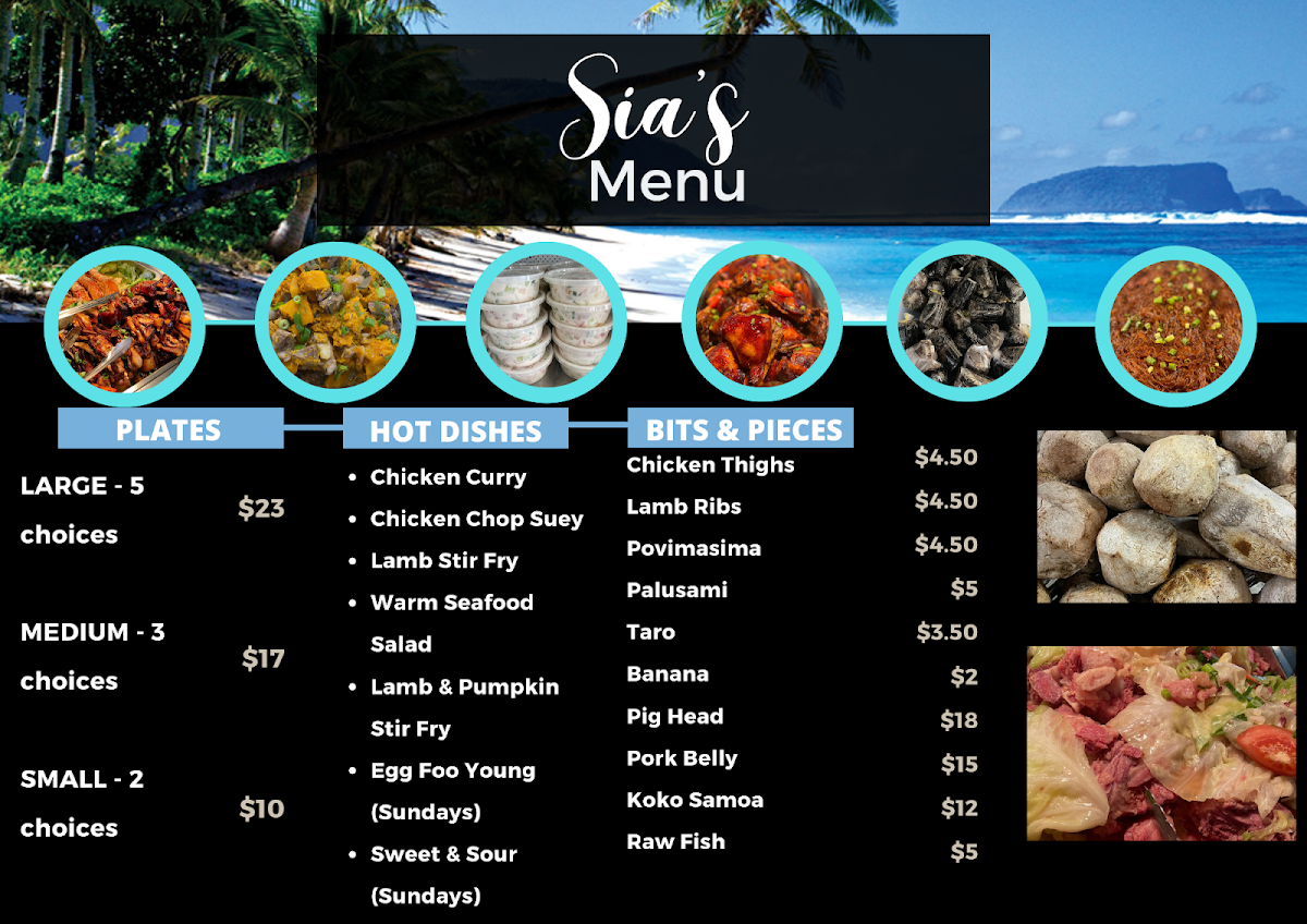 Menu, Sia’s Takeaway