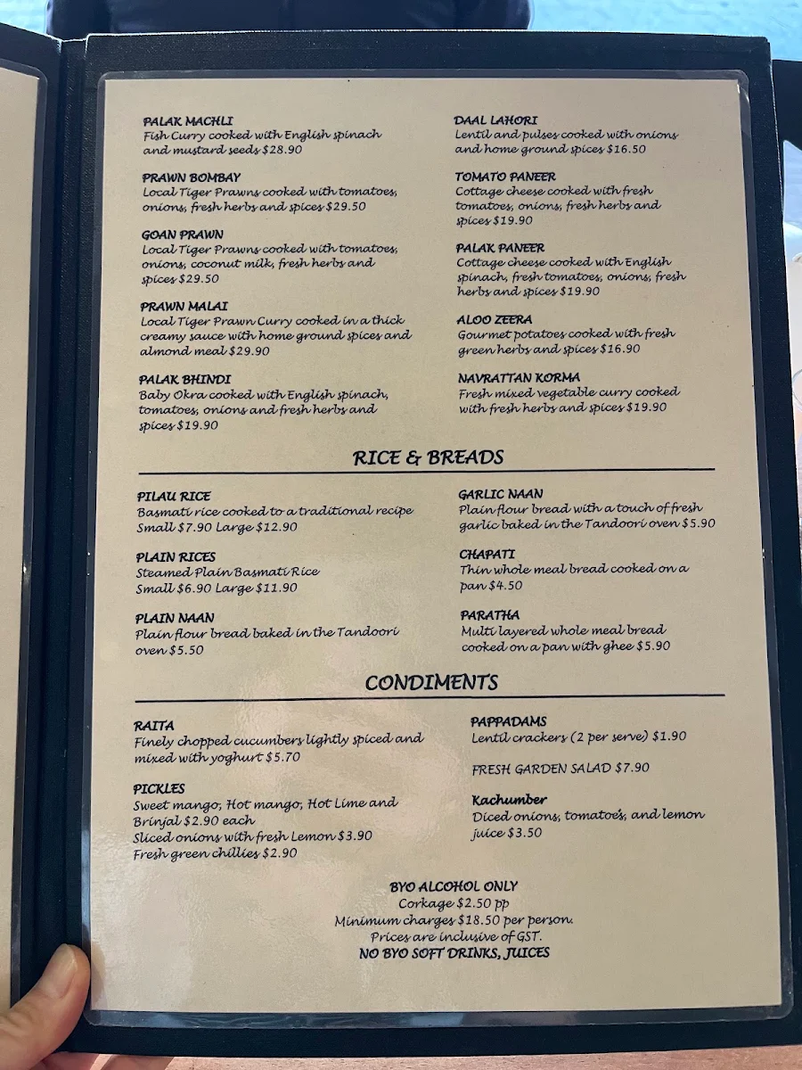 Menu, Shehnai Tandoori Indian Restaurant