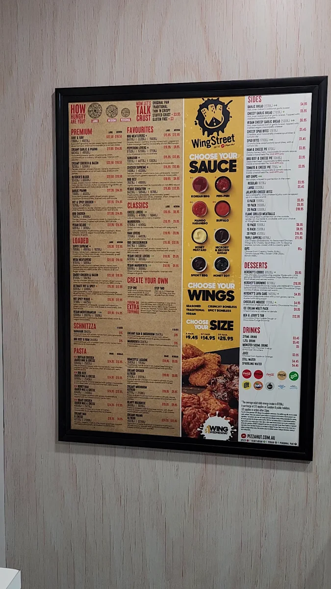 Menu, Pizza Hut Blacktown