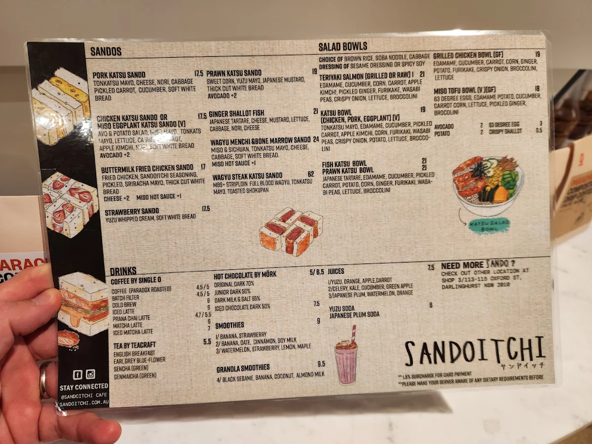 Menu, Sandoitchi Cafe Chatswood
