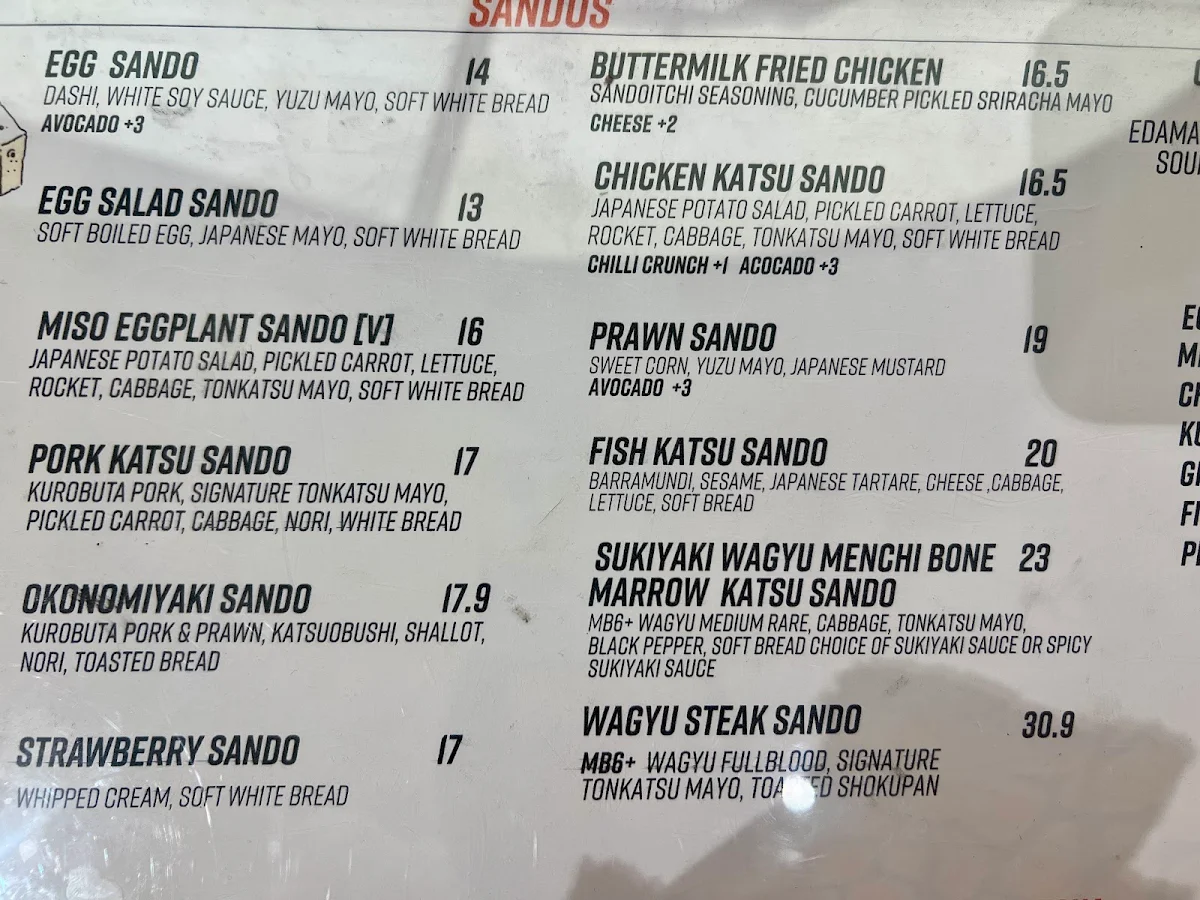 Menu, Sandoitchi Cafe Chatswood