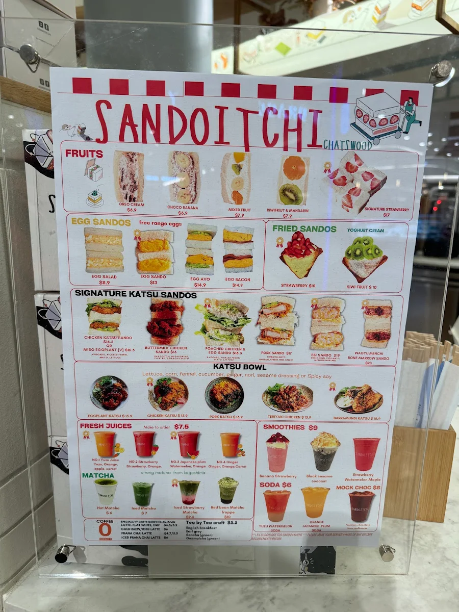 Menu, Sandoitchi Cafe Chatswood