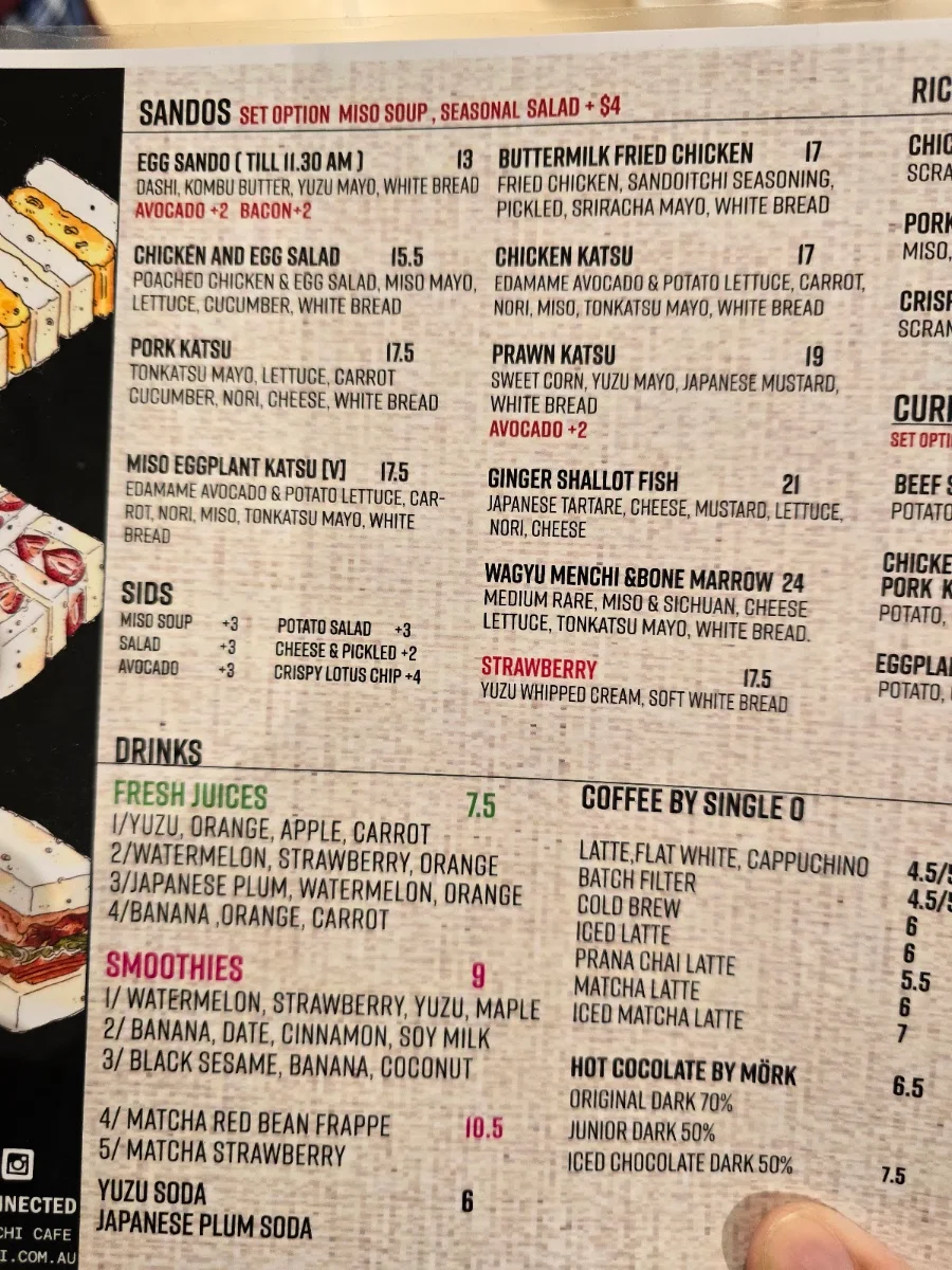 Menu, Sandoitchi Cafe Chatswood